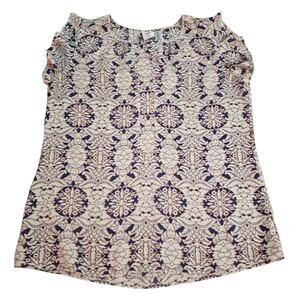 Cabi Flutter Sleeve Blouse  M Ivory Multicolor Geometric Print Romantic Top